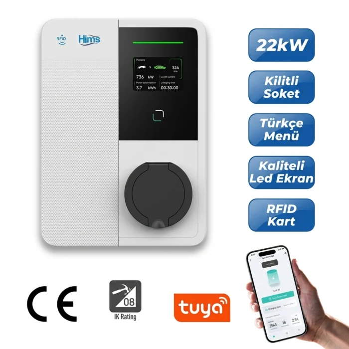 Hims HEVC-22 22kW Bireysel Duvar Tipi Araç Şarj Cihazı - Görsel 3